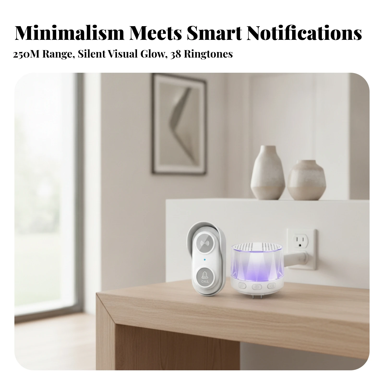 Door Chime Illuminated Wireless Door Chime with Direct-Connect Receiver Wireless Call Device Adjustable Volume for Homeowners