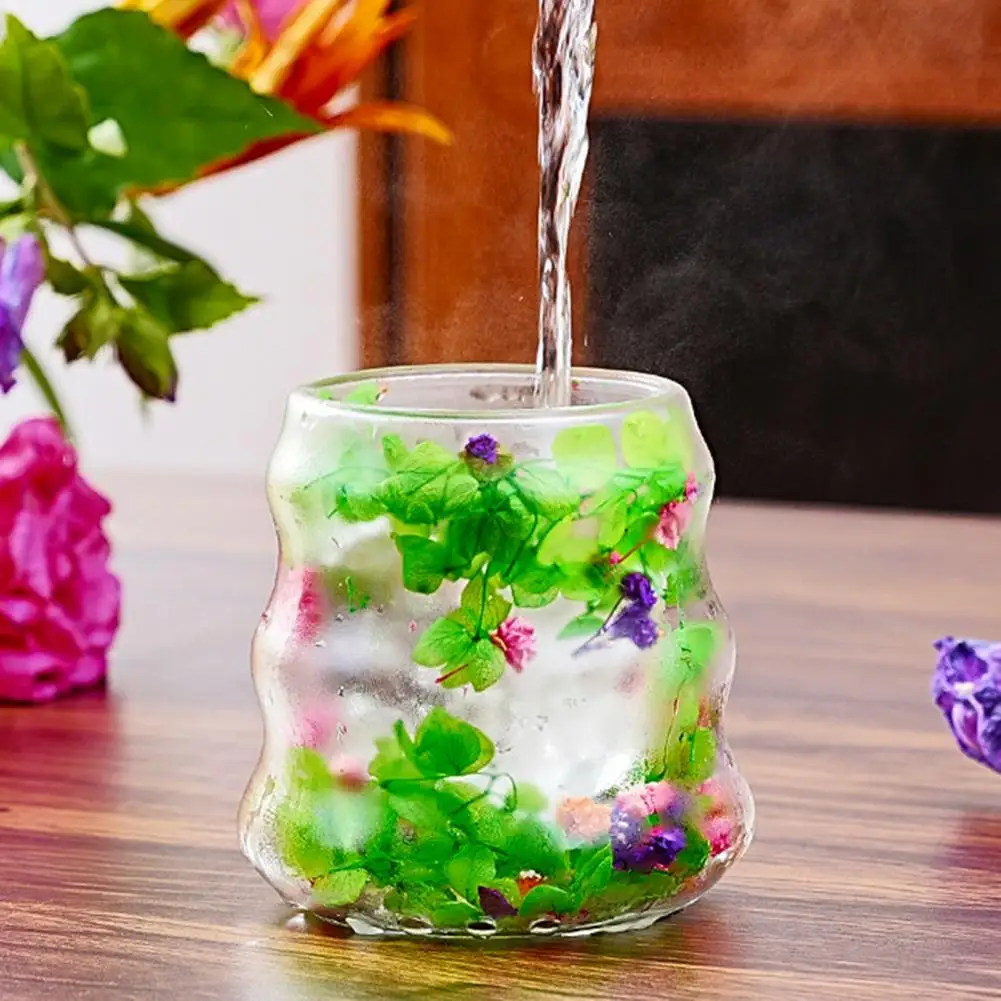 Double Wall Clear Glass Heat Resistant Tea Cup Dried Flowers Insulated Coffee Mug for Water Milk Tea Latte Juice Kitchen Decor