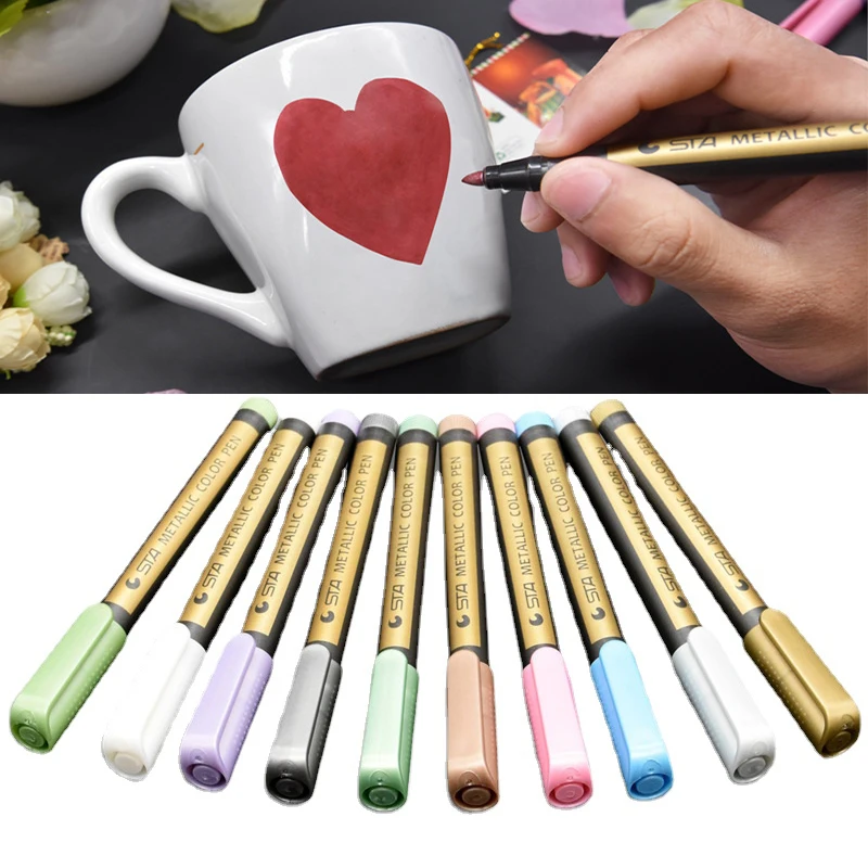 

10 Packs of Colored Metal Marker Paint Marker Environmentally Friendly Material DIY Album Black Cardboard Art Signature Pen