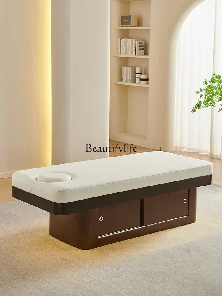 Solid Wood Beauty Massage Massage Bed Body Shaping Belt Ambience Light Latex Spa Physiotherapy Bed