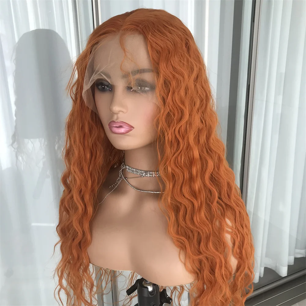 

Long Ginger Orange Curly Wig Middle Part Synthetic Lace Front Wig Realistic Party Wigs for Women Daily Use Colorful Wigs