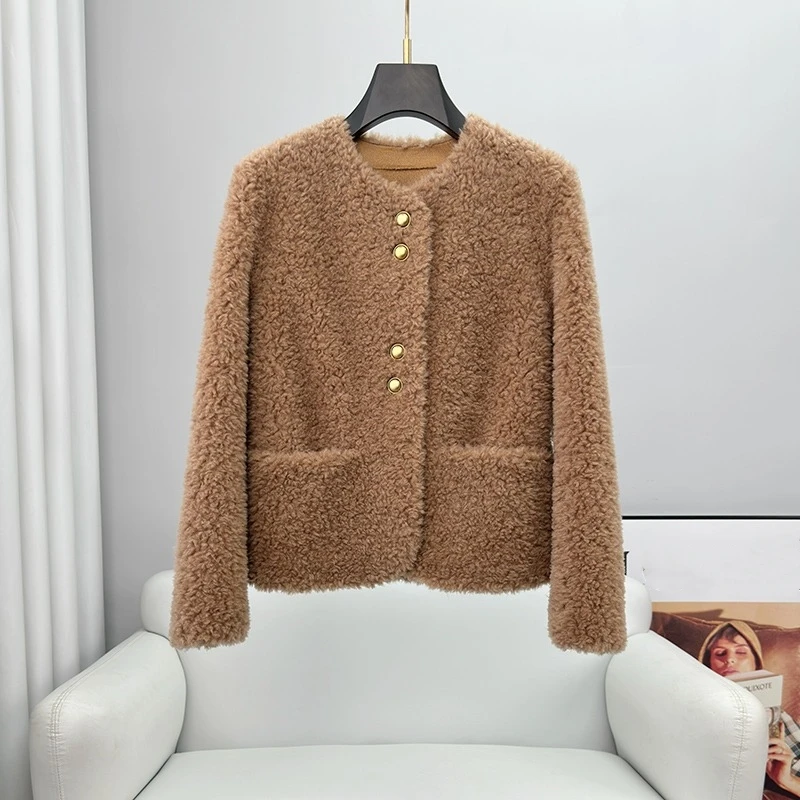 

Pudi CT406 Lamb's Wool Coat Female Short Jacket Women Girl Sheep Shearling Winter 2024 New Full Wool Warm Coat