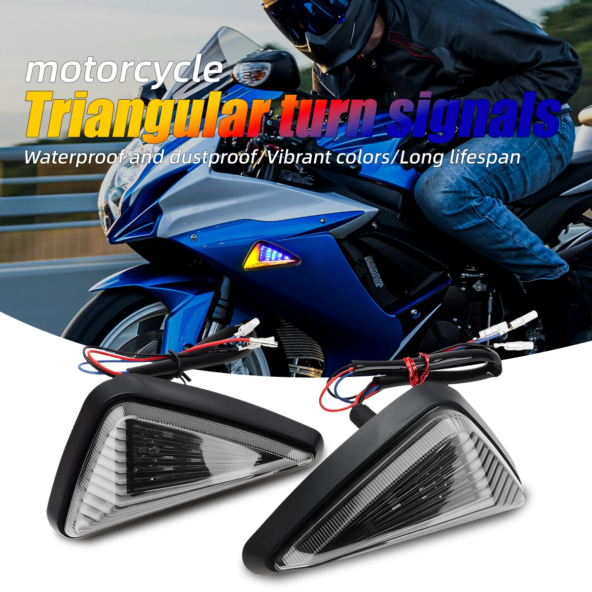 1 Pair Motorcycle LED Turn Signal Triangular Shape Dual Color Following for ATV Scooter Driving Fog Lamp Motorbike Accessories