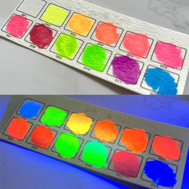 Pinturas de acuarela de colores fluorescentes, juego de artista portátil para pintar en tela, piedra, papel de madera, arte de uñas DIY, 12 colores