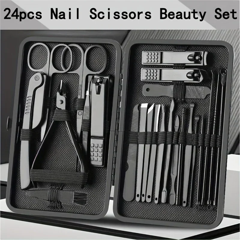 24pcs nail clipper manicure tool set, portable stainless steel nail clipper pedicure kit for women, beauty kit Travel