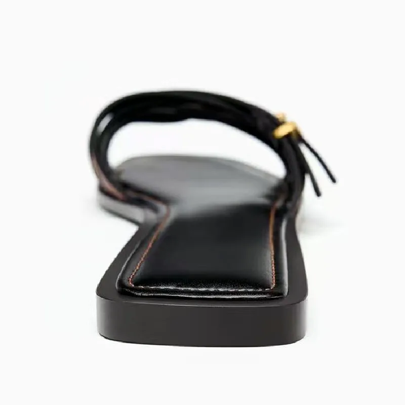 Narrow Band Fashion Flat Slippers Women 2026 New Brand Slides Female Brown Open Toe Light Comfort Non-slip Beach Sandals Women