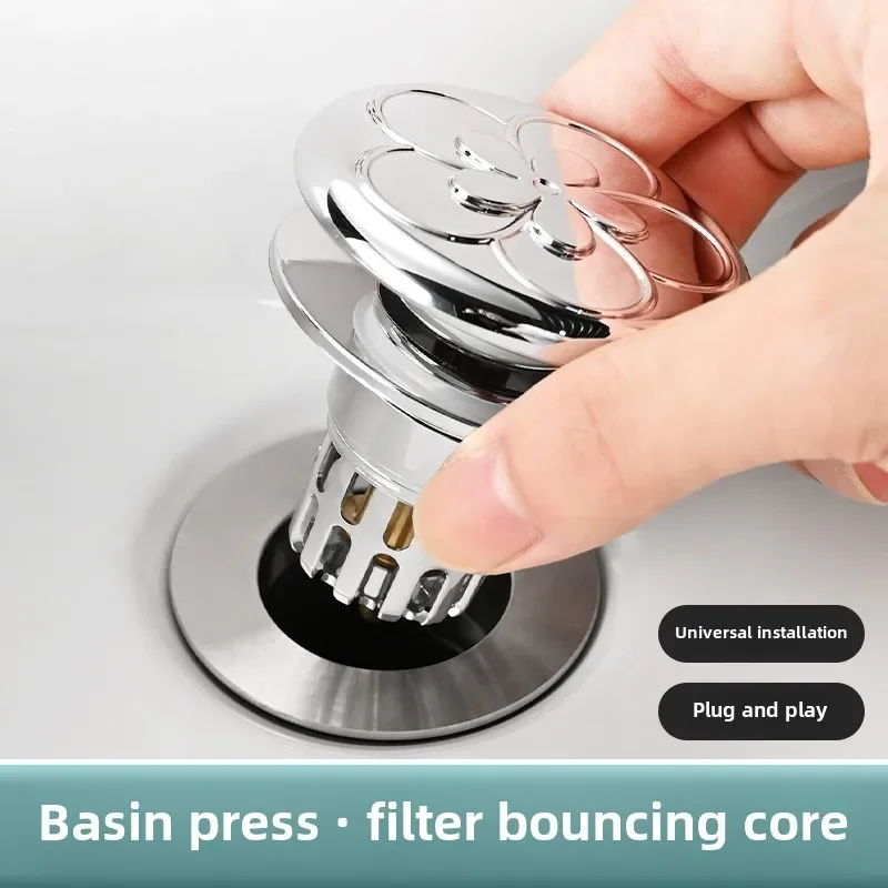 Universal Bathroom Wash Basin Drain Plug Po- Up Sink Drain Stopper Hair Catcher Sink Strainer Basin Press Filter Element
