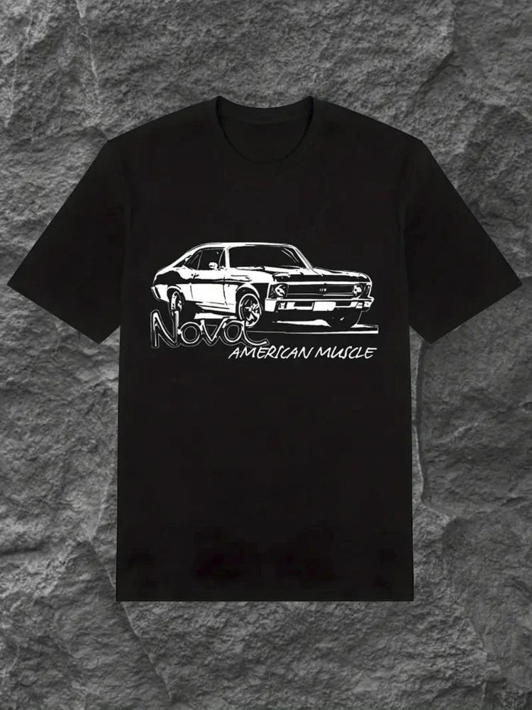 

100% cotton, retro American muscle car pattern printing breathable all seasons, summer men's O-neck short-sleeved T-shirt.