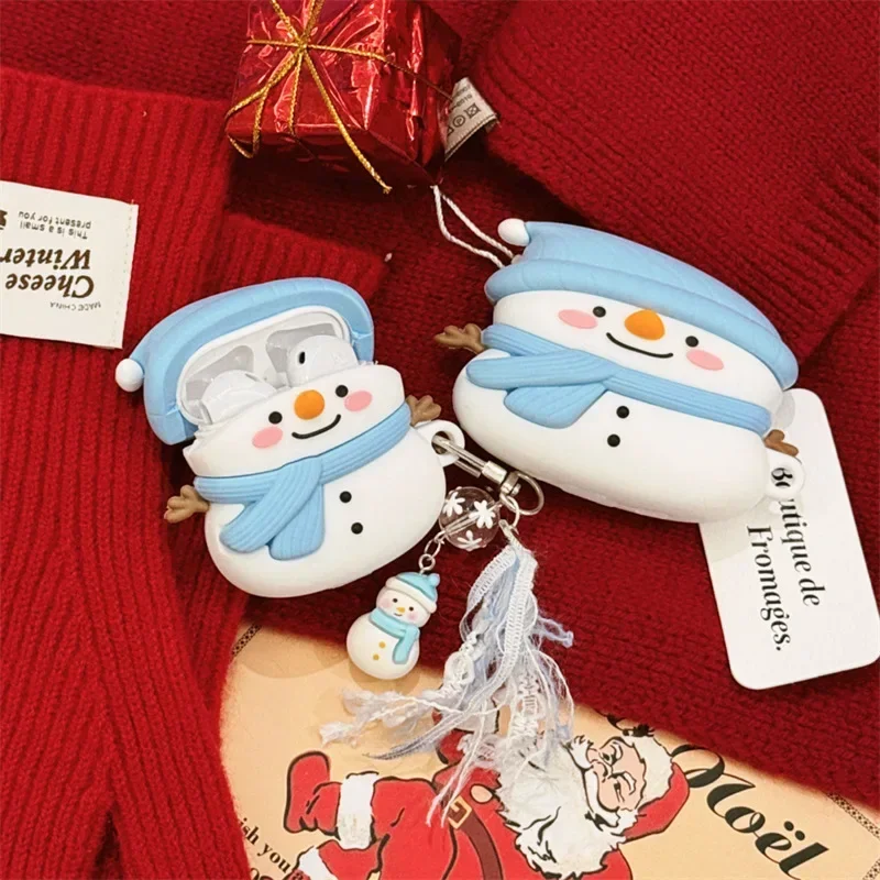 

Christmas Snowman Pendant Case for AirPods 4 Airpod 1 2 3 Pro Pro2 Bluetooth Earbuds Charging Box Protective Earphone Case Cover