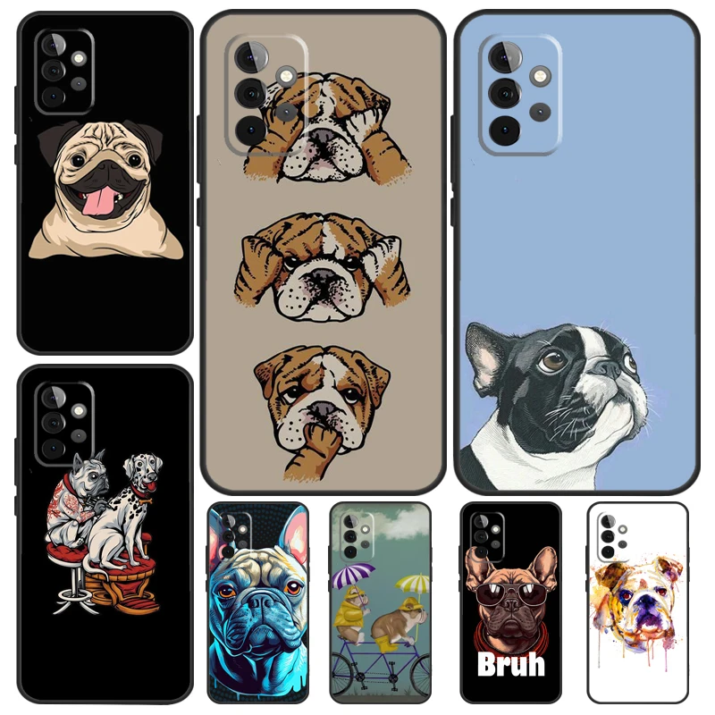 English Bulldog Pug Case For Samsung Galaxy A54 A34 A24 A14 A73 A53 A33 A23 A13 A52 A32 A22 A12 A51 A71 Cover