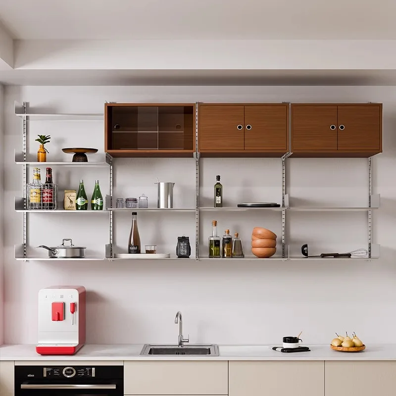 

Kitchen wall rack track free adjustment stainless steel baffle seasoning rack
