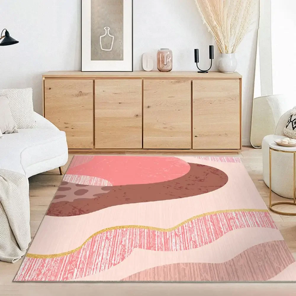 Pink Rendered Carpet Light Deluxe Bedroom Large Area Carpet Warm Living Room Sofa Coffee Table Floor Mat Crystal Velvet Carpet