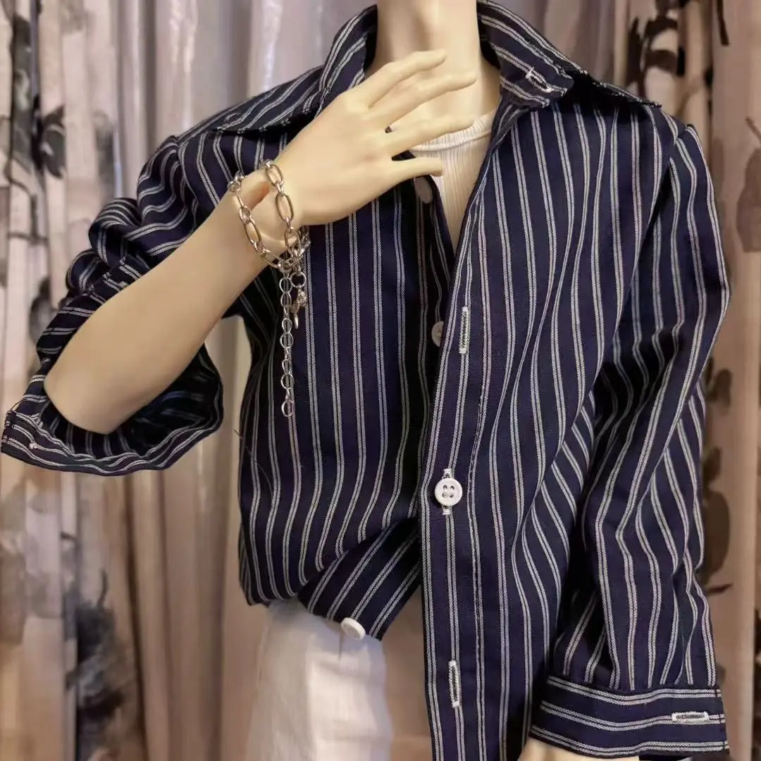 

1/4 1/3 Doll's Clothes for 45/70/75cm Male Bjd Doll Blue Striped Shirt Long Sleeve Dress Up Toys Gift Doll Accessories, No Doll
