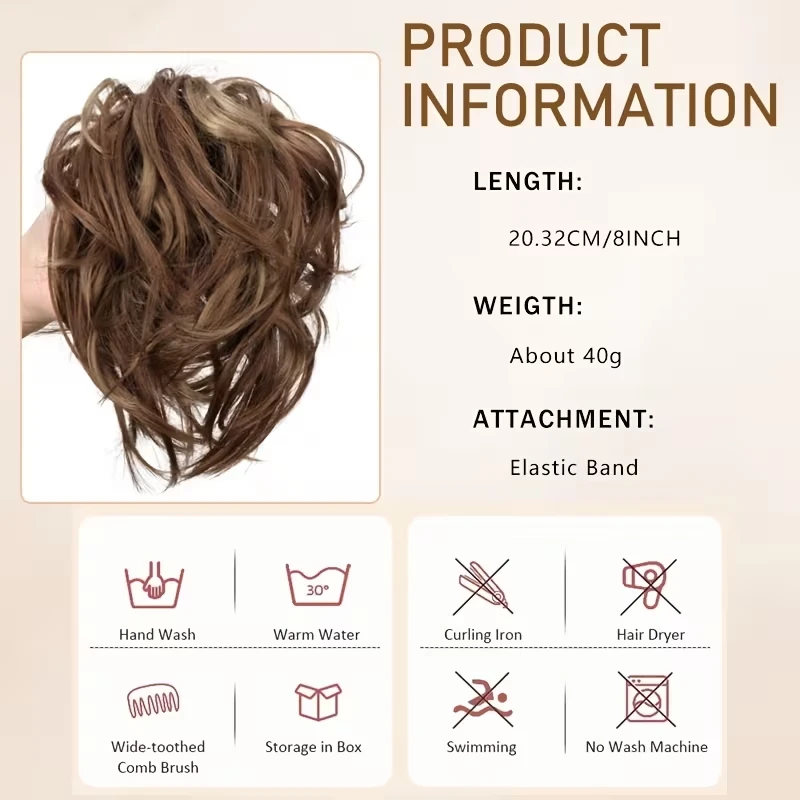 Synthetic Elegant Messy Hair Scrunchie Short Curly Bun Hair Piece Elastic Rubber Band Fluffy Lazy Updo Hair Accessory for Women
