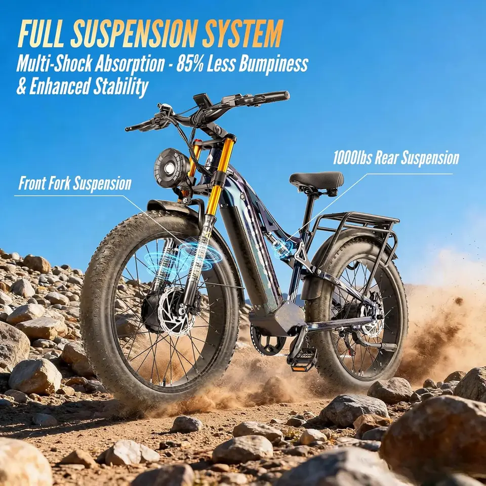 Peak 6000W Dual Motor Electric Bike for Adults 42MPH with 52V 20Ah，Up to 80 Miles, 26"x4" Fat Tire Full Suspension Ebike with Hy image 6
