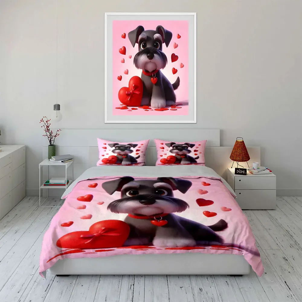 

Cute Dog Valentine's Gift Set Multiple sizes kid's and adults' bedroom Exquisite 3PC bedding set, gift