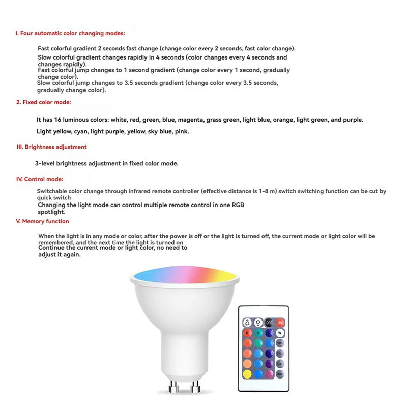 4Pcs Gu10 Bulbs And 1Remote Control With Memory Function 17Colors Changeable Spot Ligh 4Dynamic Lighting Modes Spotlight-New