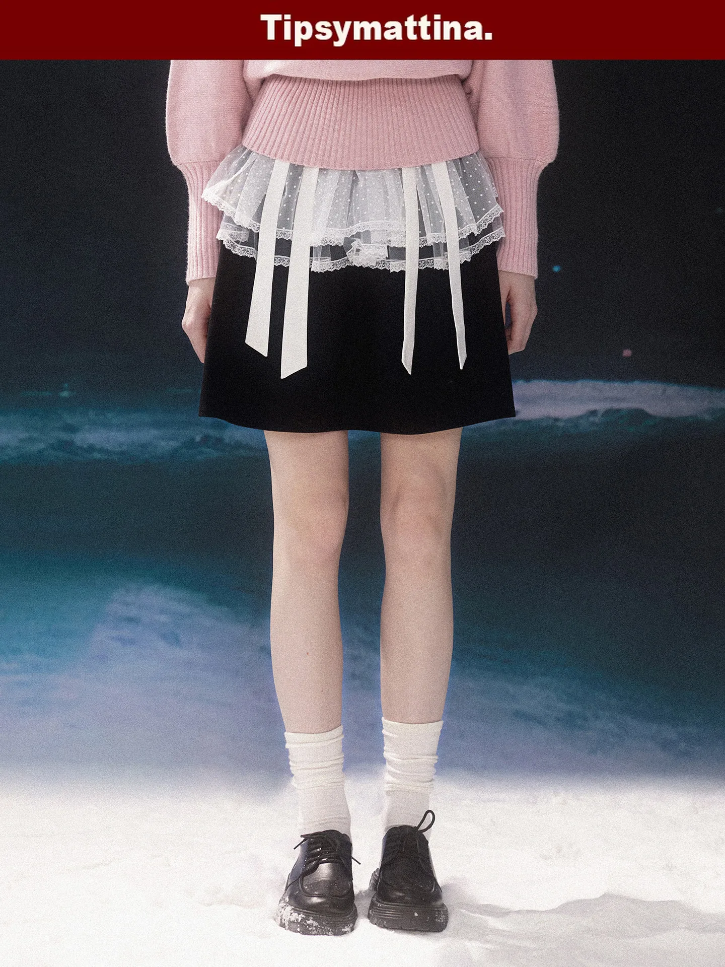 

Универсальная длинная юбка Tipsymattina Morning Drunkenn 25 Winter с высокой талией, черная, кружевная, многоярусная, с эффектом пуш-ап, фасон «пачка»