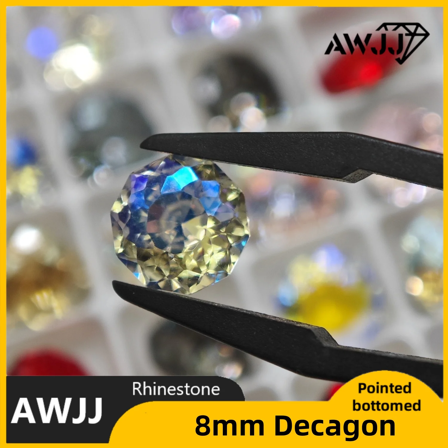 8mm Decagon Shaped Crystal 48Cuts Facets Pointed bottomed Decoration Gems Used for earrings necklaces Nail Jewelry accessory