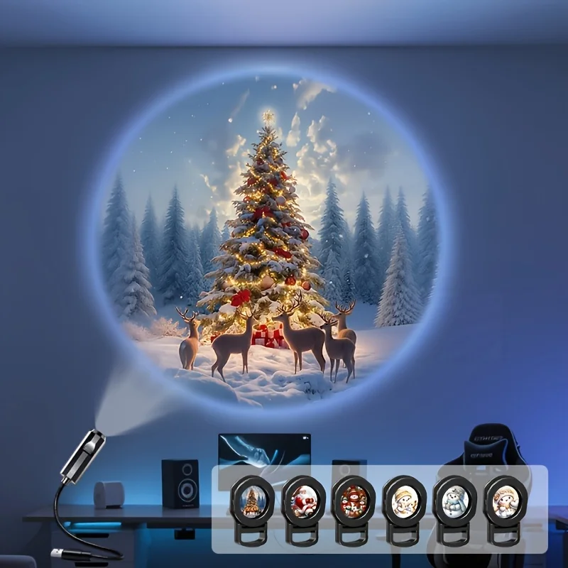 Christmas LED Projector Light 3/6/10pcs Projection Patterns- Adjustable Santa Claus Christmas Tree Night Light Christmas Decor