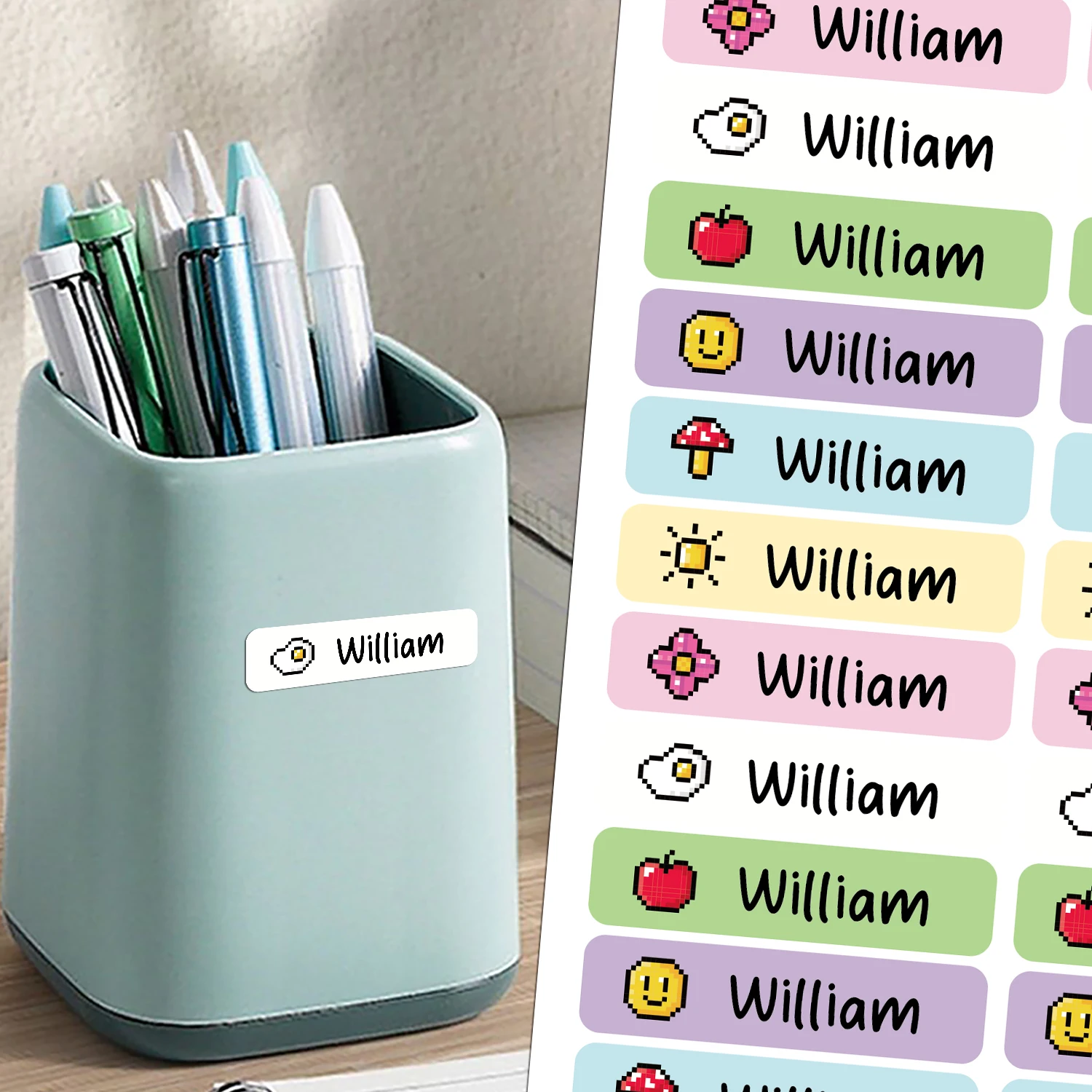 Customized Name Tags Stickers Flower Waterproof Kids Labels For School Supplies Multilingual Decals For Notebooks Diy Projects