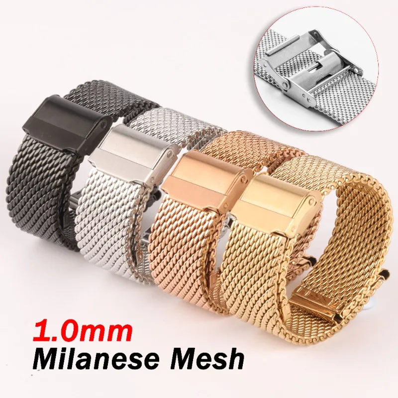 1.0mm Milanese Mesh Watch Strap 18/20/22/24mm Stainless Steel Bracelet 3mm Thick Strap For DW Men Metal Wristband with Free Tool