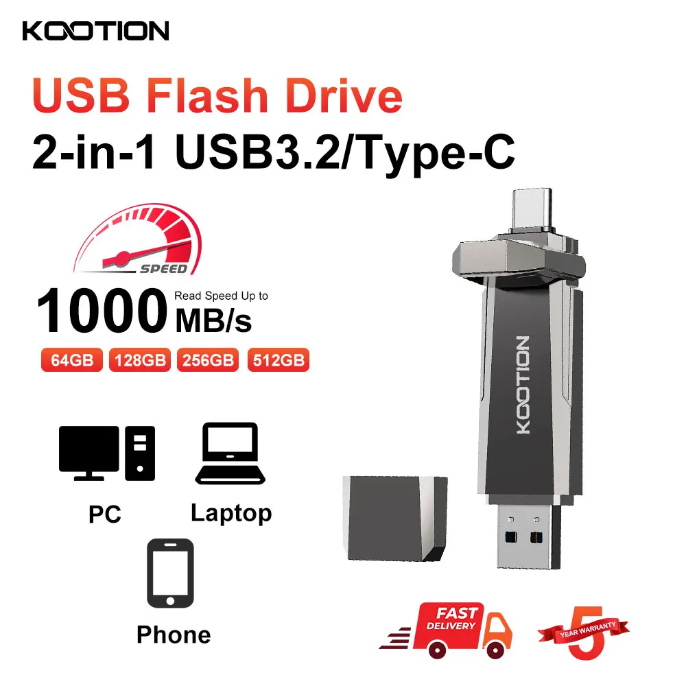 

KOOTION U52 USB3.2 Gen 2 Твердотельный накопитель 1 ТБ 512 ГБ 256 ГБ Флэш-накопитель для ПК, ноутбуков, настольных ПК, PS5, смартфонов, планшетов
