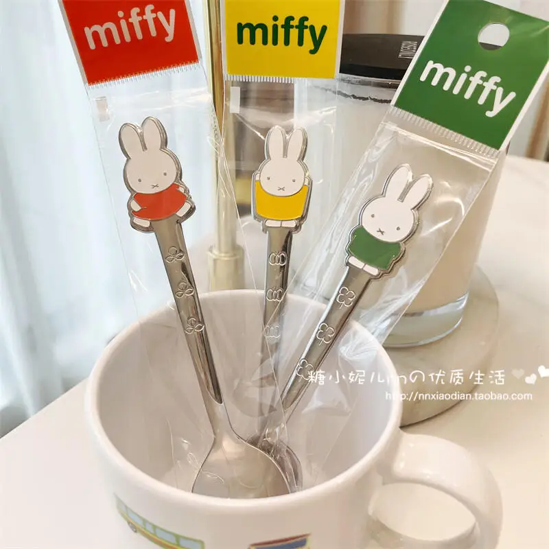 Cuchara y Tenedor Miffy, Kawaii, Dibujos Animados, Hecho en Japón, Conejo Miffy, Dibujos Animados, Niños, Acero Inoxidable, Cuchara y Tenedor, Aprendizaje, Utensilios para Comer