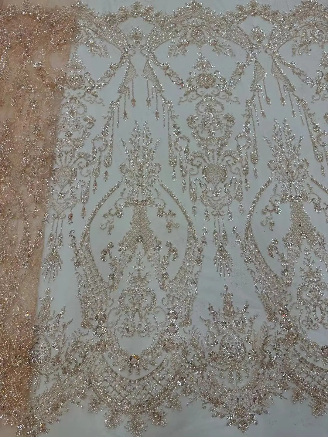 African beads Lace Fabric High Quality Sequins Fabric French Nigerian J-1308069 Wedding Bridal Fabric