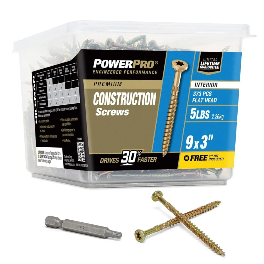 

Power Pro 48592 Винты по дереву 9 x 3 Винты премиум-класса со звездным приводом для внутреннего шкафа Золотисто-желтый цинк Ванна 5 фунтов