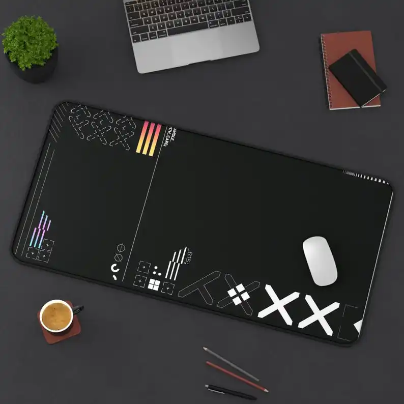

Black Patterned Desk Mat, Artistic Aesthetic Office Decoration, Gift for Minimalist Style Enthusiasts, Desktop Decor, Gamer Mats
