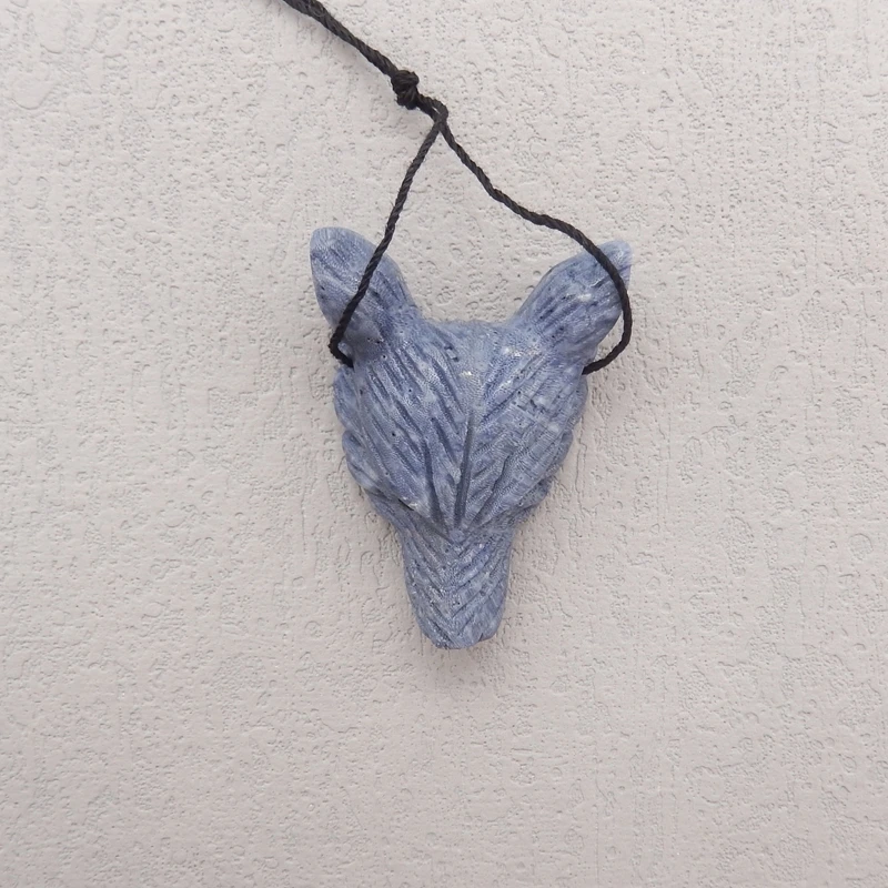 B&F HandCrafted Blue Jasper Wolf Pendant Bead 42x30x13mm 14.4g Natural Stone for Jewelry Making Handmade Beads Creations