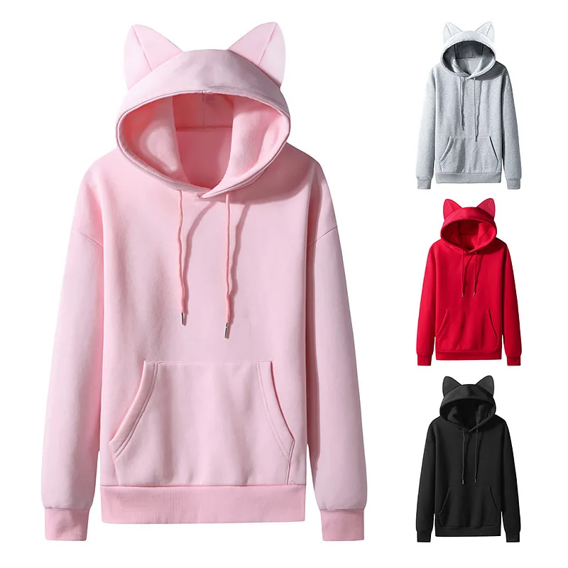 

Autumn Hoodies Sweatshirt Men Hoodie Sweatshirt Hooded Loose Hip Hop Streetwear Cute Cat Ears Women Couple Pullover Hoodies