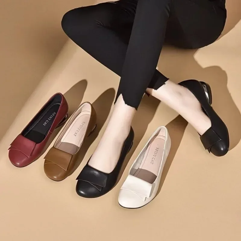 

New Women's Flat Shoes Comfort Non-slip Ladies Loafers Leather Flats Elegant Bowknot Women's Single Shoes Heel Mother's Shoes