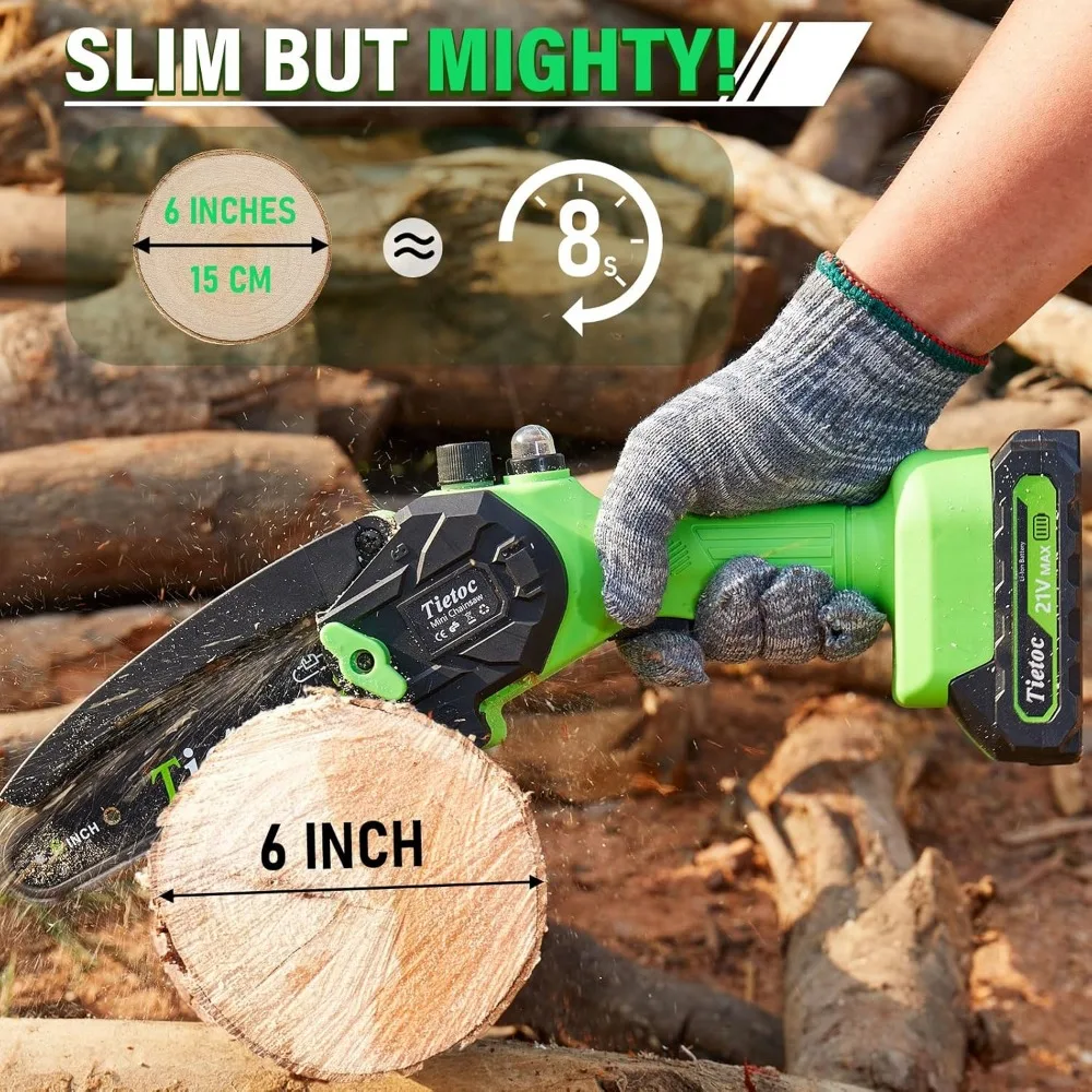 6 Inch Mini Electric Chainsaw Cordless Battery Powered, Hand Held Saw for Wood Trimming, Garden Tool Gift for Men Dad Husband