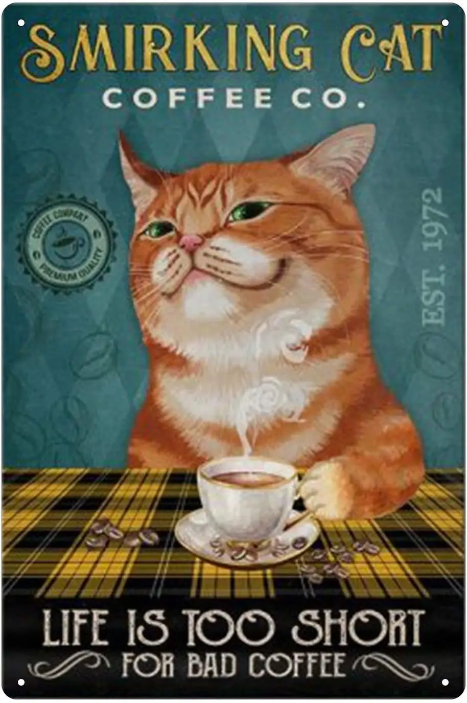 Smirking Cat Metallblechschild Wandschild Retro Coffee Shop Bar Club Pub Dekoration Poster Schild3