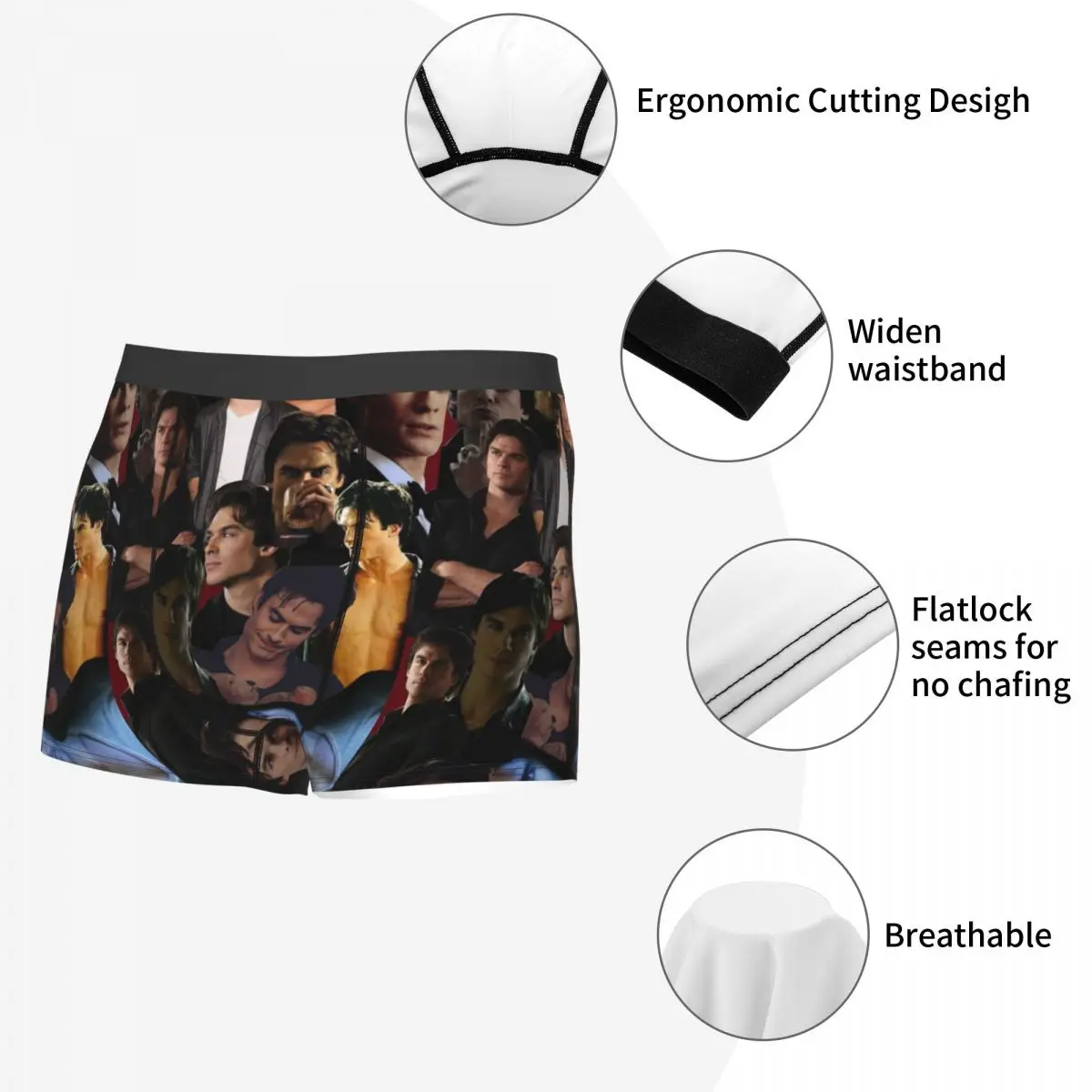 The Vampire Diaries TV Show Underwear, Cuecas Boxer Man'scy, Cuecas altamente respiráveis, Idéia de impressão 3D, Presente