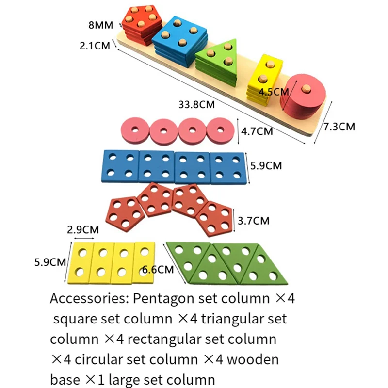 AS96-Blocos de madeira para crianças de 1 a 3 anos, quebra-cabeça de atividade de classificação de formato e tamanho não tóxico durável fácil instalação fácil de usar