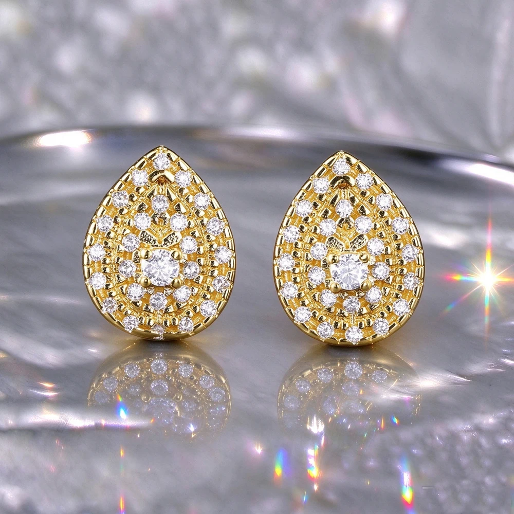 ZAKOL Exquisite Fashion Water Drop CZ Small Stud Earrings for Women Shiny Cubic Zirconia Simple Versatile Ear Accessories