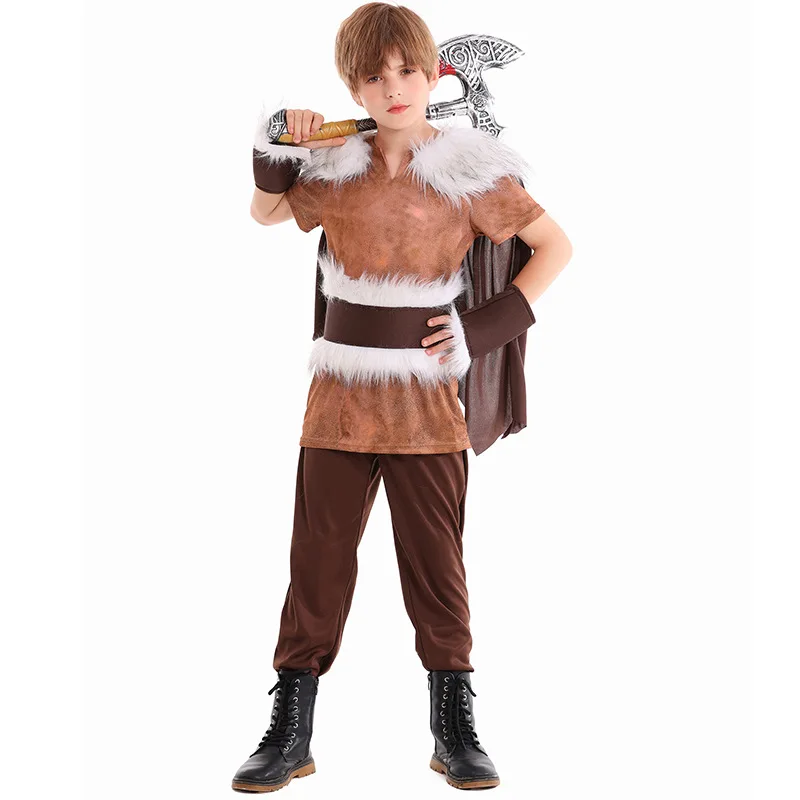 

Halloween Kids Costume Viking Boys Warrior Outfit Cosplay Festival Set Childrens Norse Carnival Party Costume for Stage Show