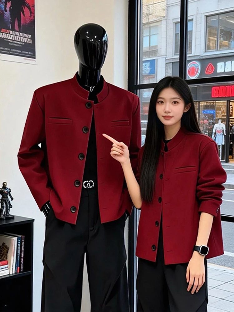 

New Chinese Sle Tailored ort Jaet Men's Winter Faion Slim Fit oulder Pad Stand Collar Suit Coat Sli Commute