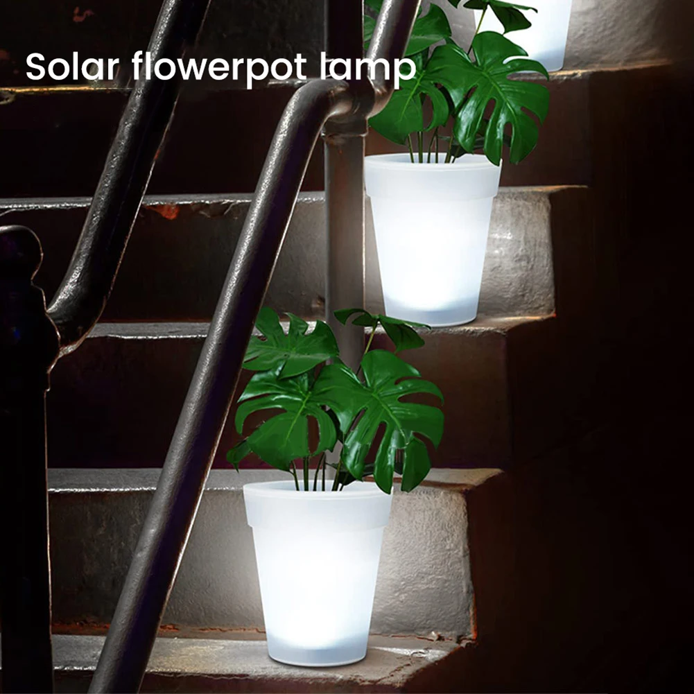 Solar Decor Planter 4LED Night Automatic Lighting Rechargeable PP Plastic Plant Pot Light Waterproof Lamp For Lawn Outdoor