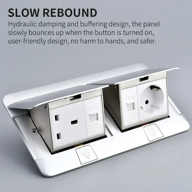 Table Outlet EU Socket With USB HDMI Socket In the Counter Pop Up Desktop Aluminum Cover Socket 146x220mm