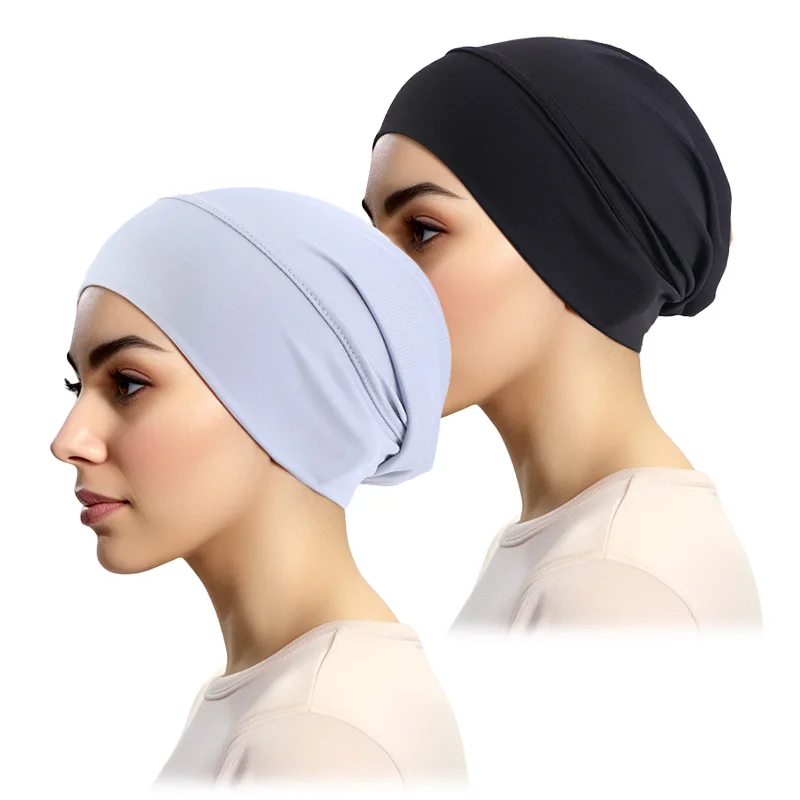 2 TEILE/LOS Solide Muslimischen Turban Hut Hijab Caps Islamischen kopftuch Motorhaube Indien Hüte Weibliche Headwrap Turbante Mujer frauen Hijabs – Detail 6