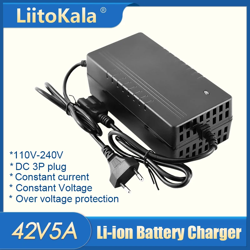 LiitoKala 10S 36V5A charger 42V 5A 18650 Charger 100-240V Input Lithium Li-ion Charger For 36V Electric Bike wo-wheel Vehicle