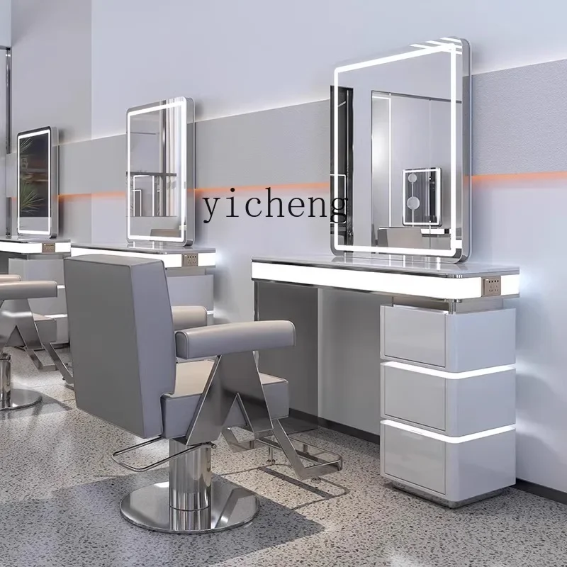 JZ-1   Barber Shop Mirror Table Double-sided Marble Hair Salon Mirror Table Cabinet Stainless Steel Perm and Dyeing Table