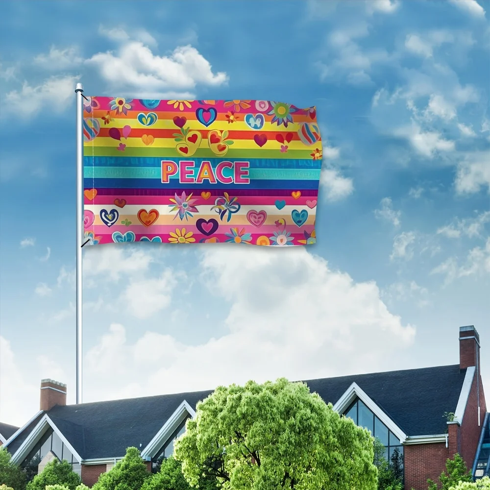 Peace Love Rainbow Stripe Garden Flag Durable Polyester Outdoor Banner for Home Decor