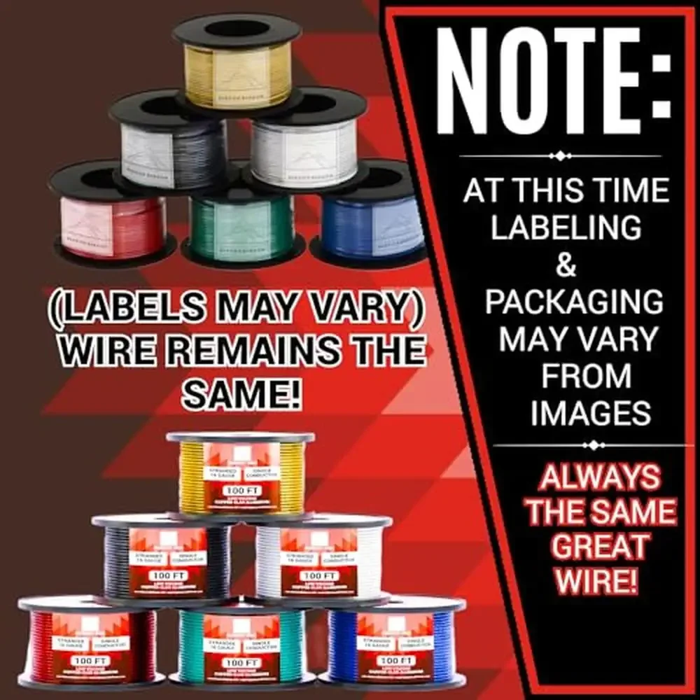 6 Pack 100ft Rolls 12V 14 Gauge Auto Wire Copper Clad Aluminium Low Voltage Car Audio/Home Theatre/Automotive PVC Insulated