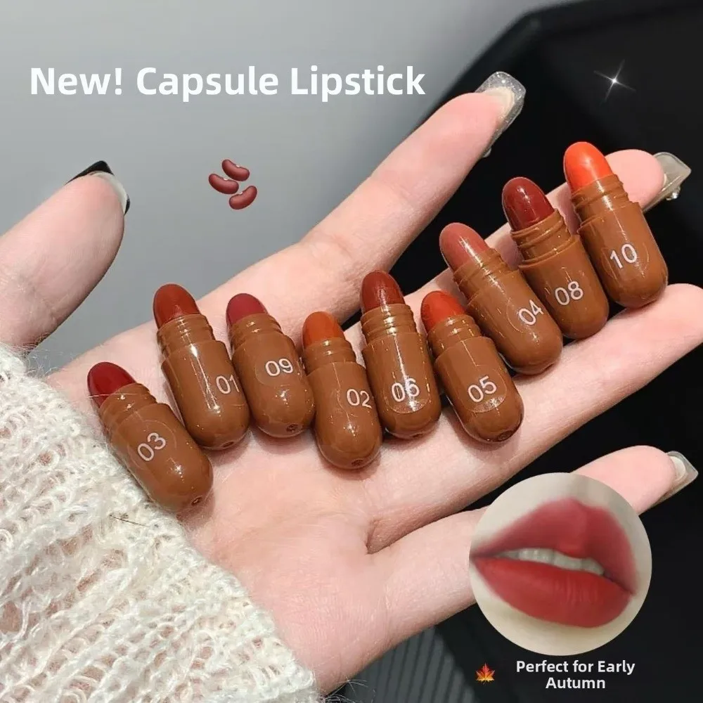 10 Colors Capsule Lipstick Kit Non-Sticky Texture Velvet Matte Finish Mini Lipstick Set Waterproof Long Lasting Lip Gloss Stick