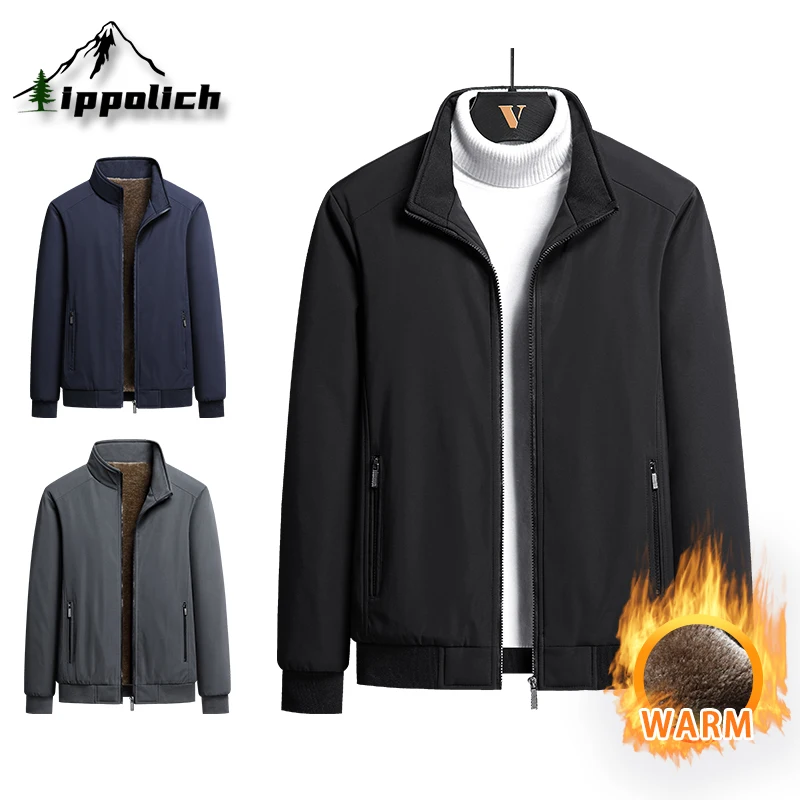 

IPPOLICH Men's Warm Fleece Autumn Winter Jackets Mens Business Office Warm Casual Jacket Men Plus Size Warm Thick Jacket 8XL